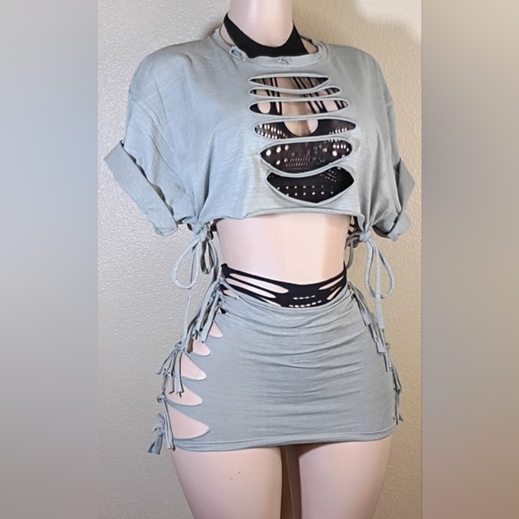 Gray Custom Rocker Tshirt Skirt Set - Picture 3 of 7